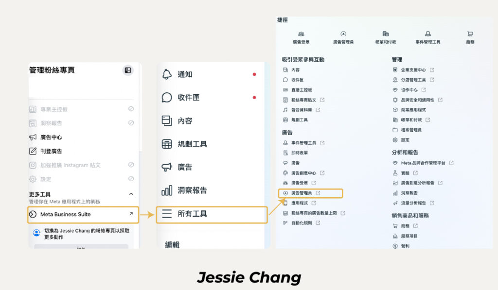 FB廣告－廣告管理員進入位置